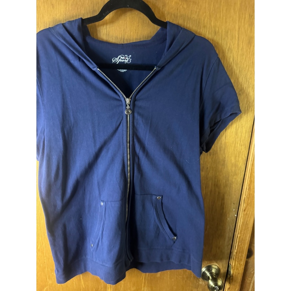 Style & Co Sport Womens XL Navy Blue Short Sleeve Full Zip Hoodie Sweatshirt